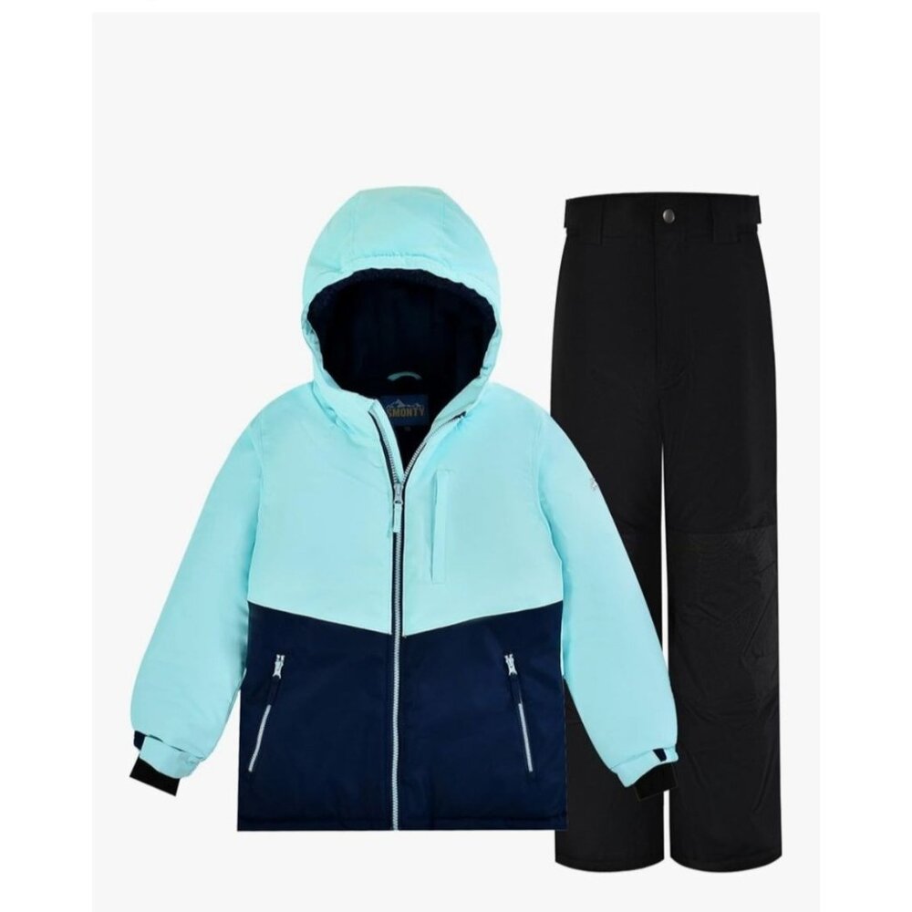 Kids Waterproof Ski Jacket and Snow Pants Set - Light Blue & Navy